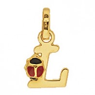 Pendentif Lettre L Coccinelle Rouge et Noire (Or Jaune)