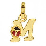 Pendentif Lettre M Coccinelle Rouge et Noire (Or Jaune)