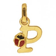 Pendentif Lettre P Coccinelle Rouge et Noire (Or Jaune)