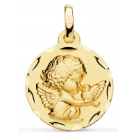 Médaille Ange à L'Oiseau ciselé (Or jaune)