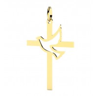 Pendentif Croix et Colombe ajourée (Or jaune 9k)