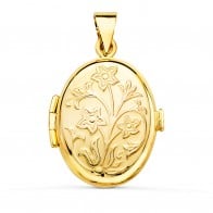 Pendentif porte-photo sculpté fleur (Or jaune)