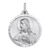 Médaille Coeur de Jésus facettée (Or blanc 18K)