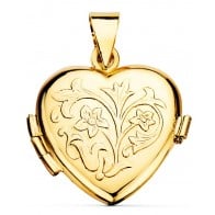 Pendentif porte-photo fleurs forme coeur (Or jaune)