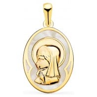 Médaille Vierge en prière Nacre ovale (Or Jaune)