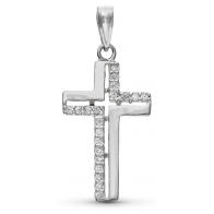 Croix ajourée empierrée (Or Blanc 9K)
