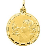 Médaille Ange à l'Oiseau bords fantaisie (Or Jaune)