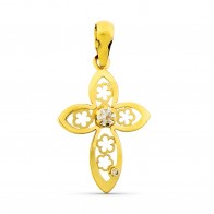 Pendentif Croix fleurie et oxyde (Or Jaune 9K)