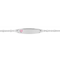 Gourmette bébé Coeur rose maille alterntée carrée (argent)