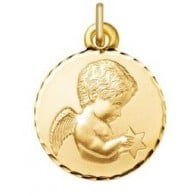 Médaille Ange à l'étoile bord travaillé (Or Jaune 9K)