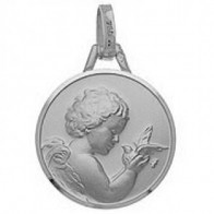 Médaille Ange à la Colombe (or blanc)