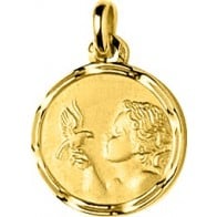 Médaille Ange à l'Oiseau Godronnée (Or Jaune)