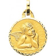 Médaille Ange pensif contour ciselé (Or Jaune)