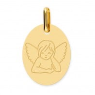 Médaille Ange rêveur Ovale (Or Jaune )