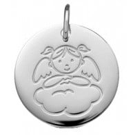 Médaille Angelot Fille sur Nuage (Or Blanc 9K)