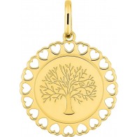 Médaille Arbre de Vie entourage Coeurs (Plaqué Or)