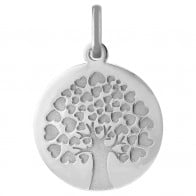 Médaille arbre de vie coeurs (Or Blanc 9K)