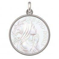 Médaille Vierge jeune - Ora Pro Nobis (Argent & Nacre)