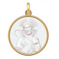 Médaille Christ "Jésus est mon Berger" (Or & Nacre)