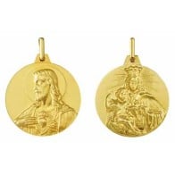 Médaille Scapulaire Vierge du Mont Carmel / Christ en sacré coeur (Or Jaune)