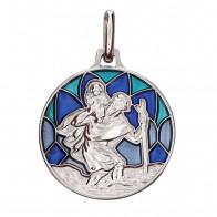 Médaille Emaillée Saint Christophe (Argent)
