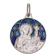 Médaille Emaillée Sainte Rita Bleue (Argent)