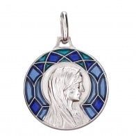 Médaille Emaillée Virgo Immaculata Bleue (Argent)