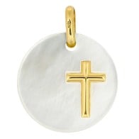 Médaille Nacre Ronde Croix (Or Jaune)