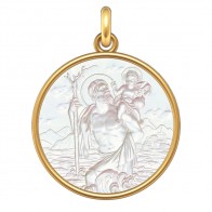 Médaille Saint Christophe et Jésus (Or & Nacre)