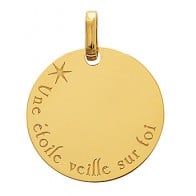 Pendentif jeton une étoile veille sur toi (or jaune 9k)