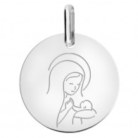 Médaille Vierge à l'Enfant Amour Maternel (Or Blanc 9K)