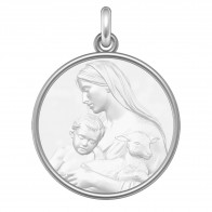 Médaille Vierge à l'Enfant et l'Agneau (Argent & Nacre)