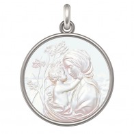 Médaille Vierge à l'Enfant Le Regard (Argent & Nacre)