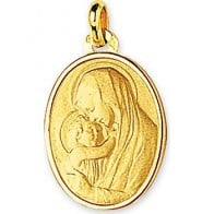 Médaille Vierge à l'enfant bord polis (Or Jaune 9k)