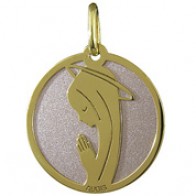 Medaille vierge en prière (Or Jaune et Acier rose)