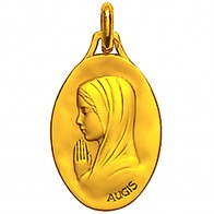 Médaille Vierge mains jointes ovale 20mm (profil gauche) (Or Jaune)