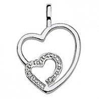 Pendentif 2 coeurs ajourés avec diamants (Or Blanc)