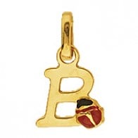 Pendentif Lettre B Coccinelle Rouge et Noire (Or Jaune)