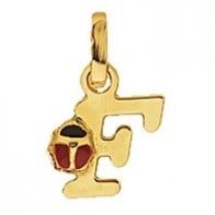 Pendentif Lettre F Coccinelle Rouge et Noire (Or Jaune)