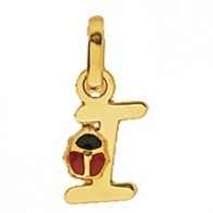 Pendentif Lettre I Coccinelle Rouge et Noire (Or Jaune)