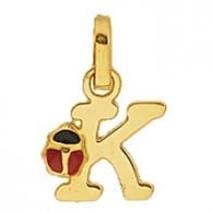 Pendentif Lettre K Coccinelle Rouge et Noire (Or Jaune)