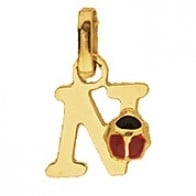 Pendentif Lettre N Coccinelle Rouge et Noire (Or Jaune)