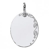 Pendentif Plaque Ovale avec Arabesque (Or Blanc)