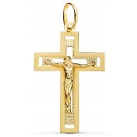 Croix Christ facettée et mate (Or jaune)