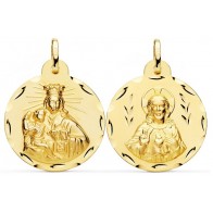 Médaille Scapulaire de la Vierge du Mont-Carmel & Christ Sacré-Coeur ciselée (Or jaune)