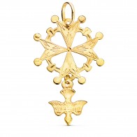 Pendentif Croix Huguenotte ajourée (Or Jaune 9k)-40 X 25 MM