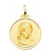 Médaille Vierge Marie de face contour poli (Or Jaune)