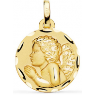 Médaille ciselée Ange cheveux ondulés (Or jaune)