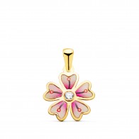 Pendentif Fleur émail rose et oxyde (Or Jaune)