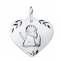 Médaille Angelot coeur (Or Blanc 9K)